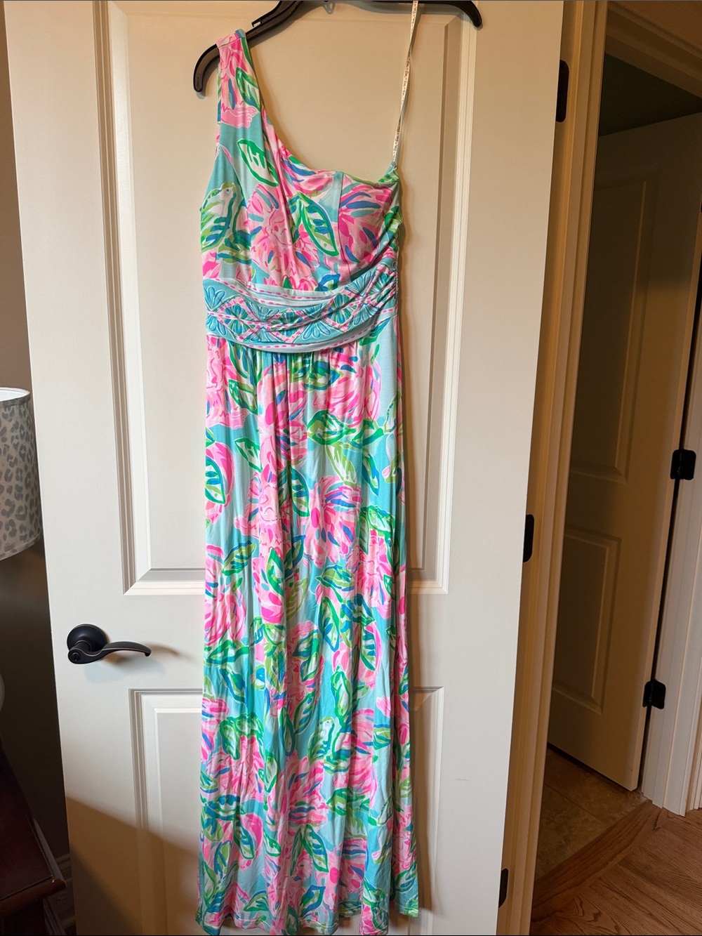 Lilly Pulitzer One-Shoulder Maxi Dress in Aqua, Pink & Green Floral